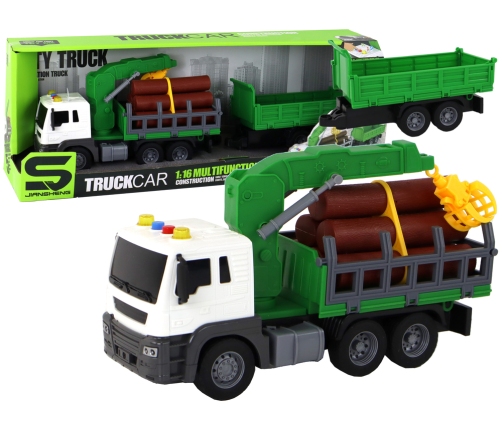 Truck With Crane Friction Drive Sounds Green Wood 1:16