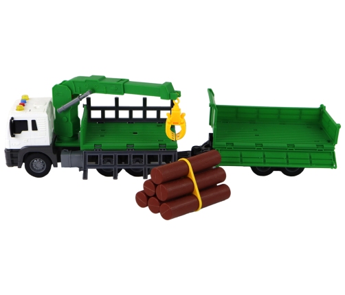 Truck With Crane Friction Drive Sounds Green Wood 1:16