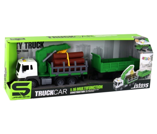 Truck With Crane Friction Drive Sounds Green Wood 1:16