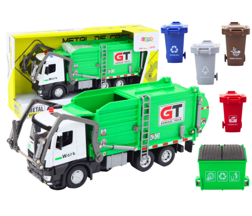 Multifunctional Green Metal Garbage Truck with Friction Drive and Colorful Baskets