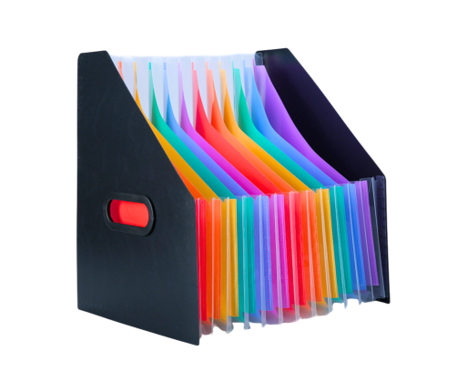 Vertical Document Organizer Folder Colored Tabs Pockets Black A4