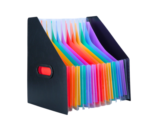 Vertical Document Organizer Folder Colored Tabs Pockets Black A4