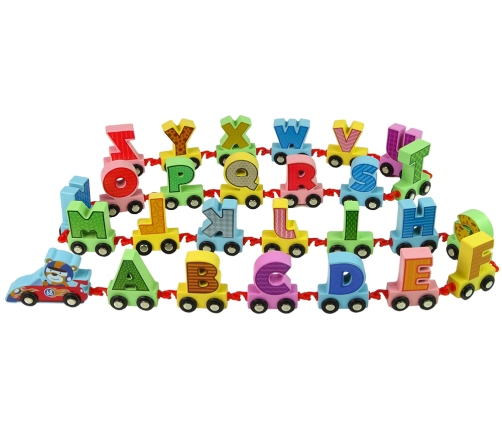 Wooden Alphabet Letter Train on Wheels Wagons