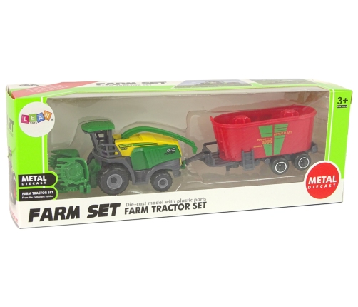 Harvester with Trailer Agricultural Machine Green Red