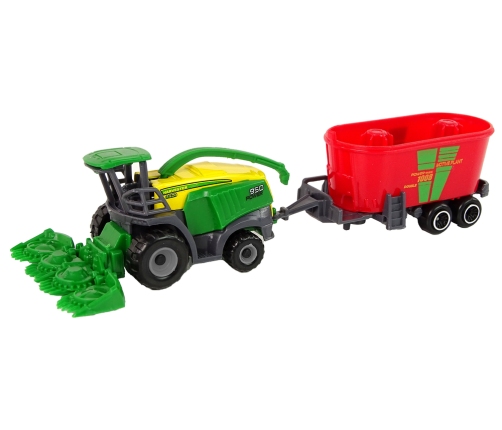 Harvester with Trailer Agricultural Machine Green Red