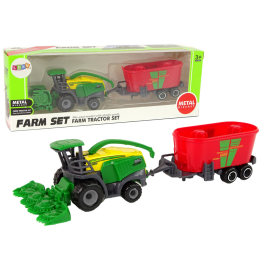 Harvester with Trailer Agricultural Machine Green Red