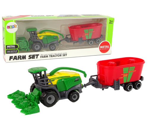 Harvester with Trailer Agricultural Machine Green Red