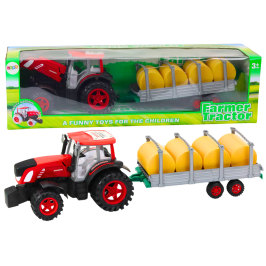 Large Farm Tractor With Trailer And Hay Bales Red Drive