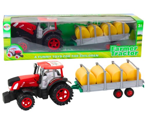 Large Farm Tractor With Trailer And Hay Bales Red Drive