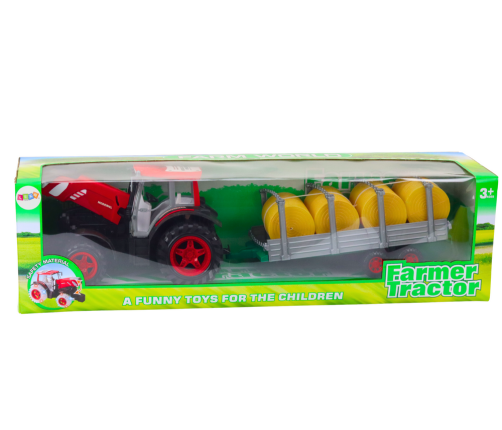 Large Farm Tractor With Trailer And Hay Bales Red Drive