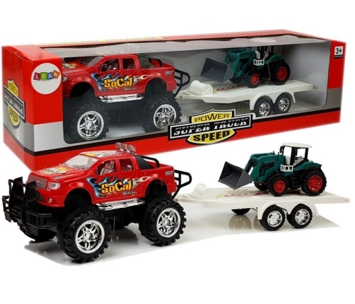 Set of Vehicles with Friction Off- road Car Red and Excavator