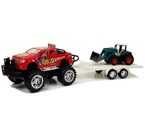 Set of Vehicles with Friction Off- road Car Red and Excavator