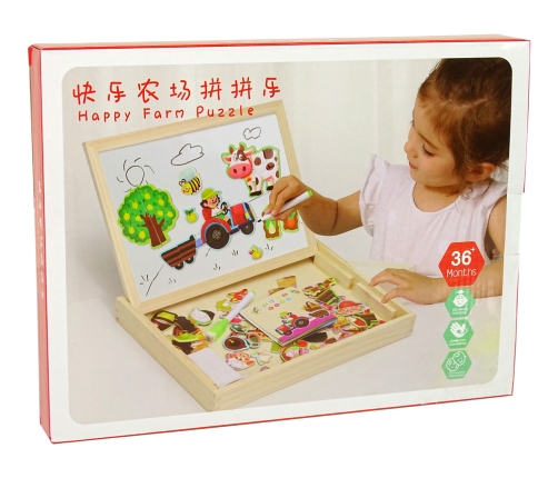 Wooden 2-in-1 Chalkboard Magnetic Puzzle Animal Farm Set