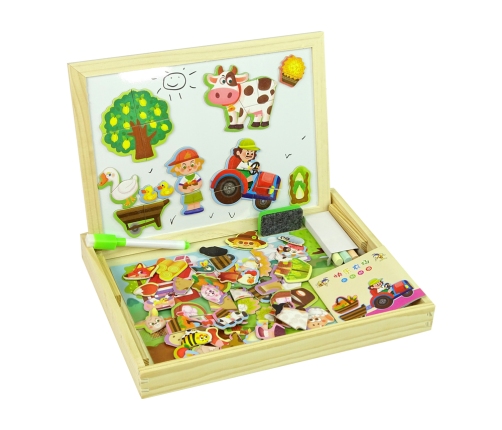 Wooden 2-in-1 Chalkboard Magnetic Puzzle Animal Farm Set