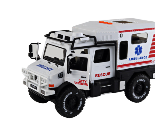 Offroad Vehicle Ambulance White Opening Doors Sounds Lights