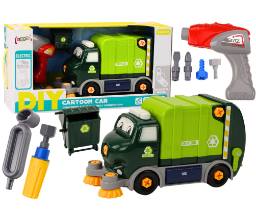 Cartoon Garbage Truck Turning Movable DIY Green