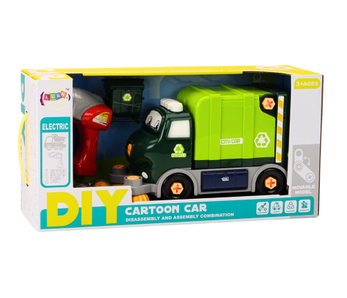 Cartoon Garbage Truck Turning Movable DIY Green