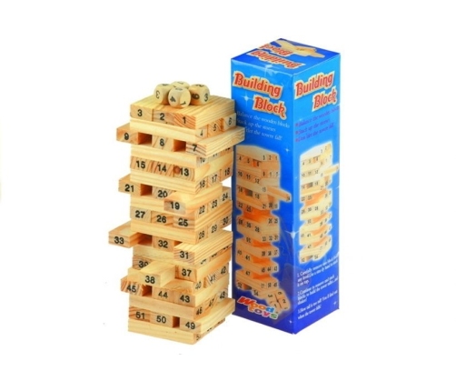 54pcs Wooden Tumbling Tower Blocks Game+Dice