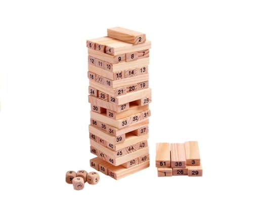 54pcs Wooden Tumbling Tower Blocks Game+Dice