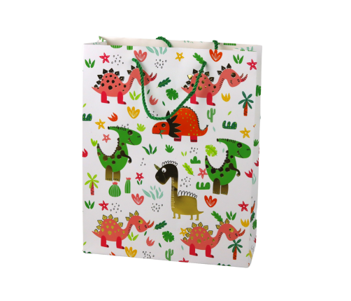 Paper Gift Bag Colorful Dinosaurs Palm Trees 32 cm x 26 cm x 10 cm