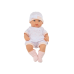 Baby Doll in White Pajamas, Hat, Blanket, Cushion