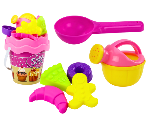 Sand Bucket Set Watering Can Molds Pink Sweets 8 pcs.