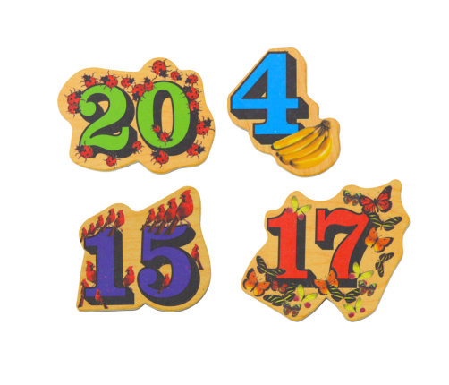 Set of Wooden Number Picture Magnets, 20 pieces