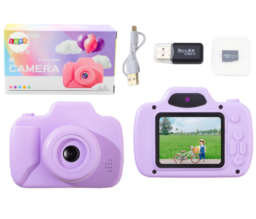 Camera For Kids Photos Recording Games Memory Card 64GB Purple