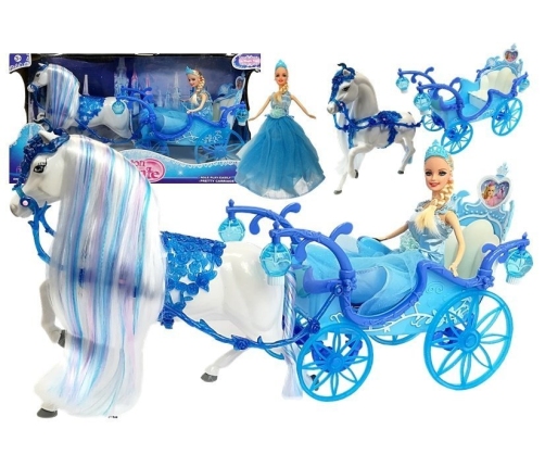 A doll with a wagon and a horse, the Ice Queen carriage