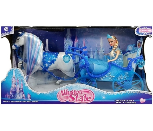 A doll with a wagon and a horse, the Ice Queen carriage