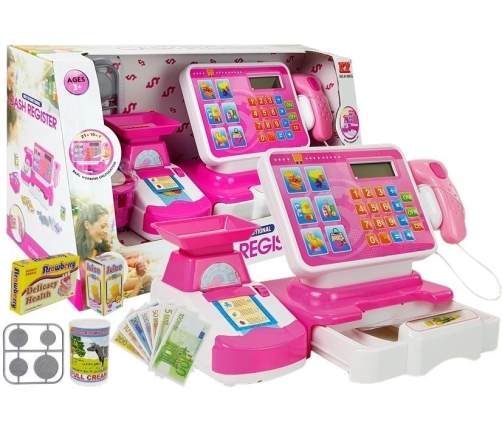 Cash Register Weight Scanner Shopping List Market Pink