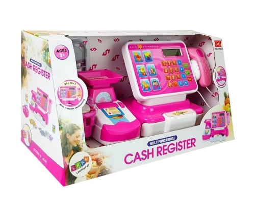 Cash Register Weight Scanner Shopping List Market Pink