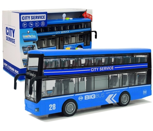 Double-decker Bus with Friction Drive Sound Lights 1:16 Blue