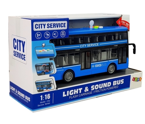 Double-decker Bus with Friction Drive Sound Lights 1:16 Blue