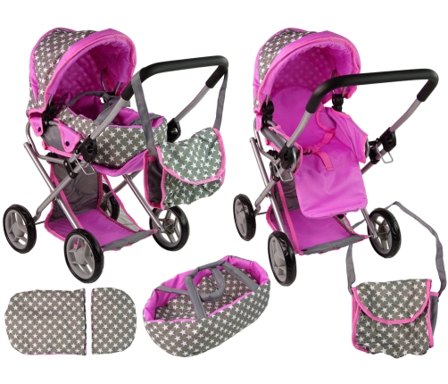 2-in-1 Stroller with Bag Grey Pink Stars