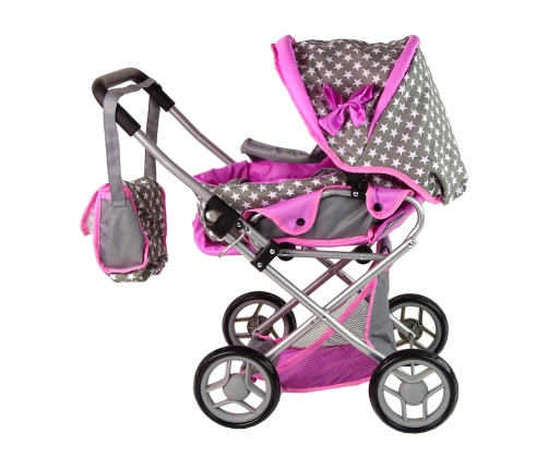 2-in-1 Stroller with Bag Grey Pink Stars