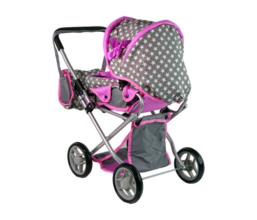 2-in-1 Stroller with Bag Grey Pink Stars