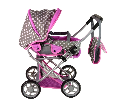 2-in-1 Stroller with Bag Grey Pink Stars