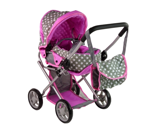 2-in-1 Stroller with Bag Grey Pink Stars