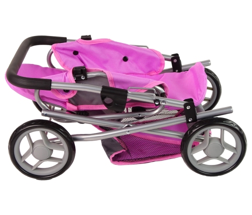 2-in-1 Stroller with Bag Grey Pink Stars