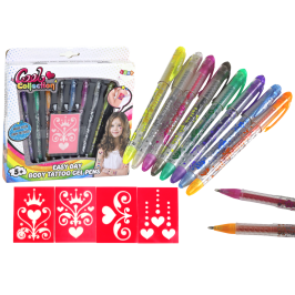 Set of glitter tattoo pens 8 pcs. Stencils 4 pcs.