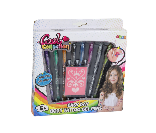 Set of glitter tattoo pens 8 pcs. Stencils 4 pcs.