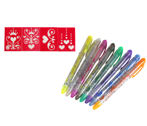 Set of glitter tattoo pens 8 pcs. Stencils 4 pcs.