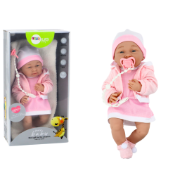 Baby Doll With Pacifier Dress Pink Hat Blanket Accessories 35 cm