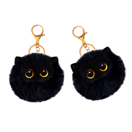 Plush Cat Keychain Ornament Eyes Ears Black