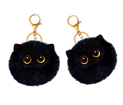 Plush Cat Keychain Ornament Eyes Ears Black