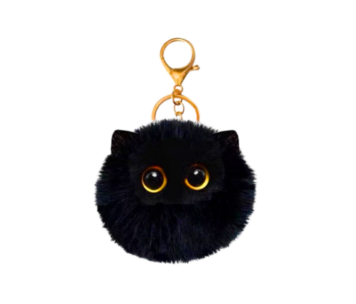 Plush Cat Keychain Ornament Eyes Ears Black