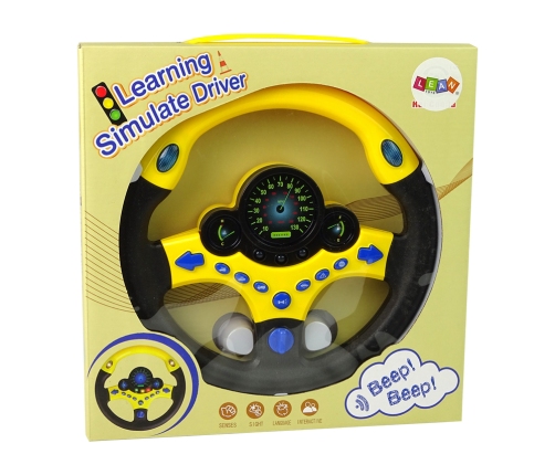 Interactive Yellow Steering Wheel Driving Simulator Sounds Lights