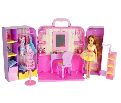 Dressing Room with Light and Mirror. 26 cm Doll. Clothes Set. Accessories