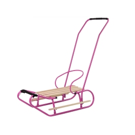 Metal Sled with Push Bar Backrest Strap Pink